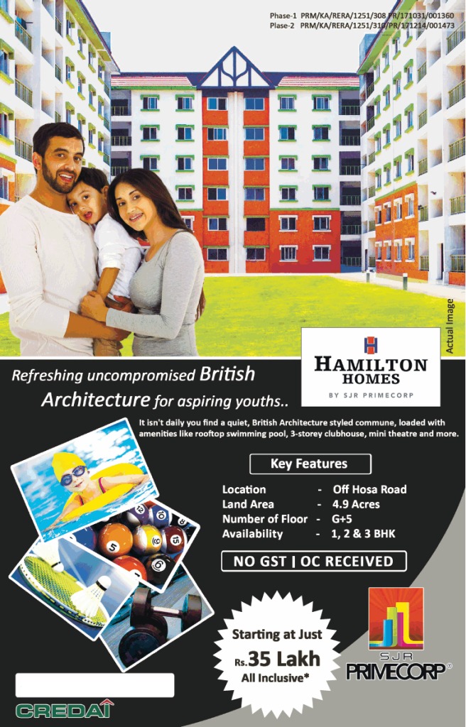 Book Starting at Just Rs 35 Lac at SJR Hamilton Homes in Bangalore Update